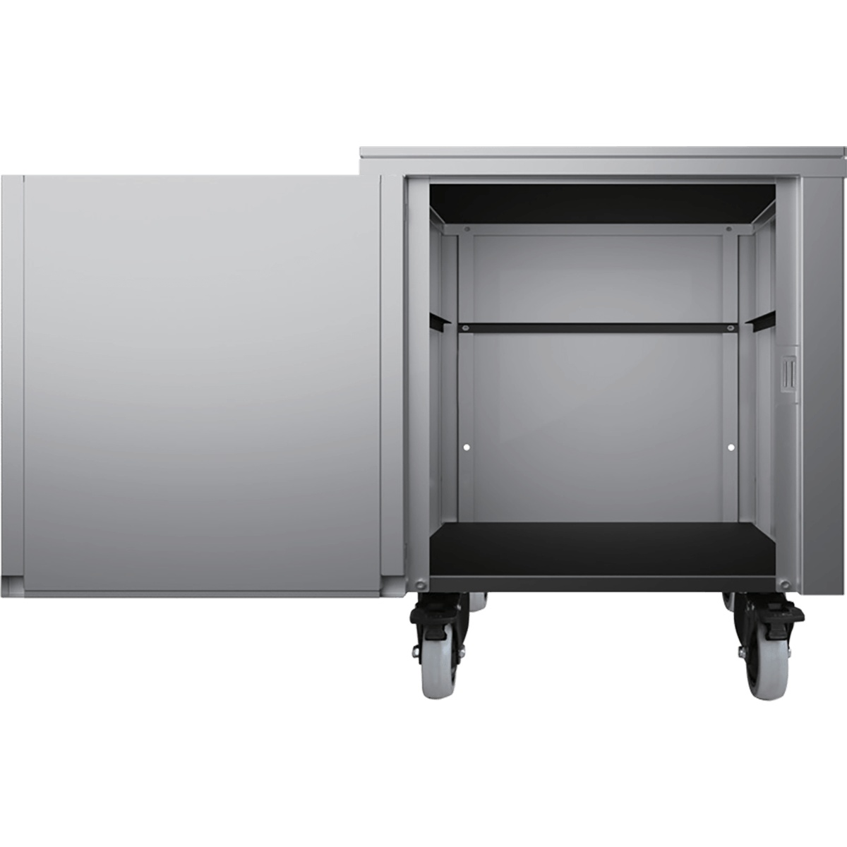 Spaceman CART-550-D cabinet door open revealing interior shelf and storage space