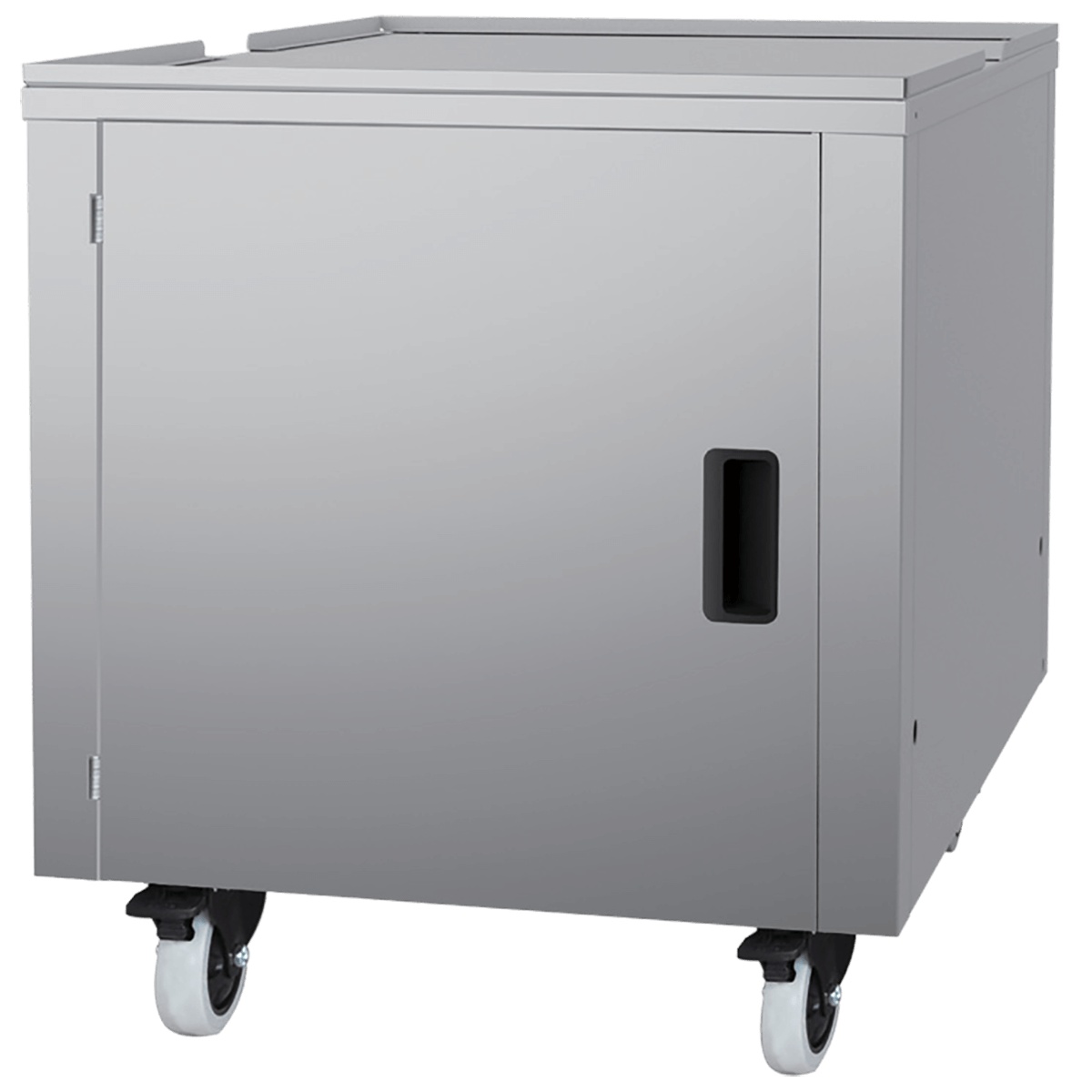 Spaceman CART-550-D stainless steel equipment stand with closed cabinet door and four casters