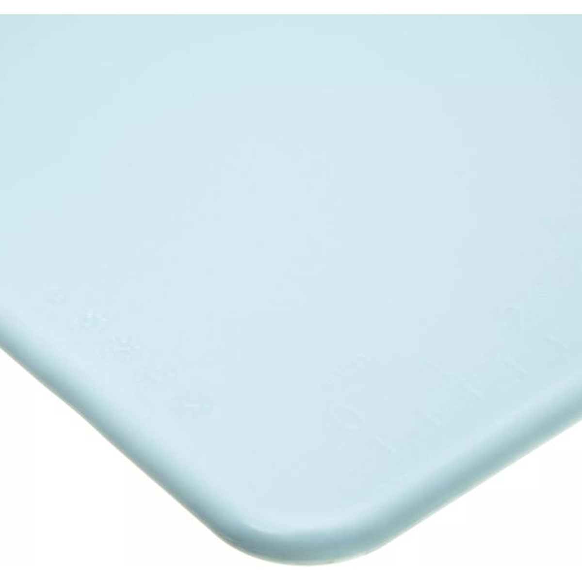 Close-up detail of San Jamar Cut-N-Carry blue cutting board surface and rounded corner