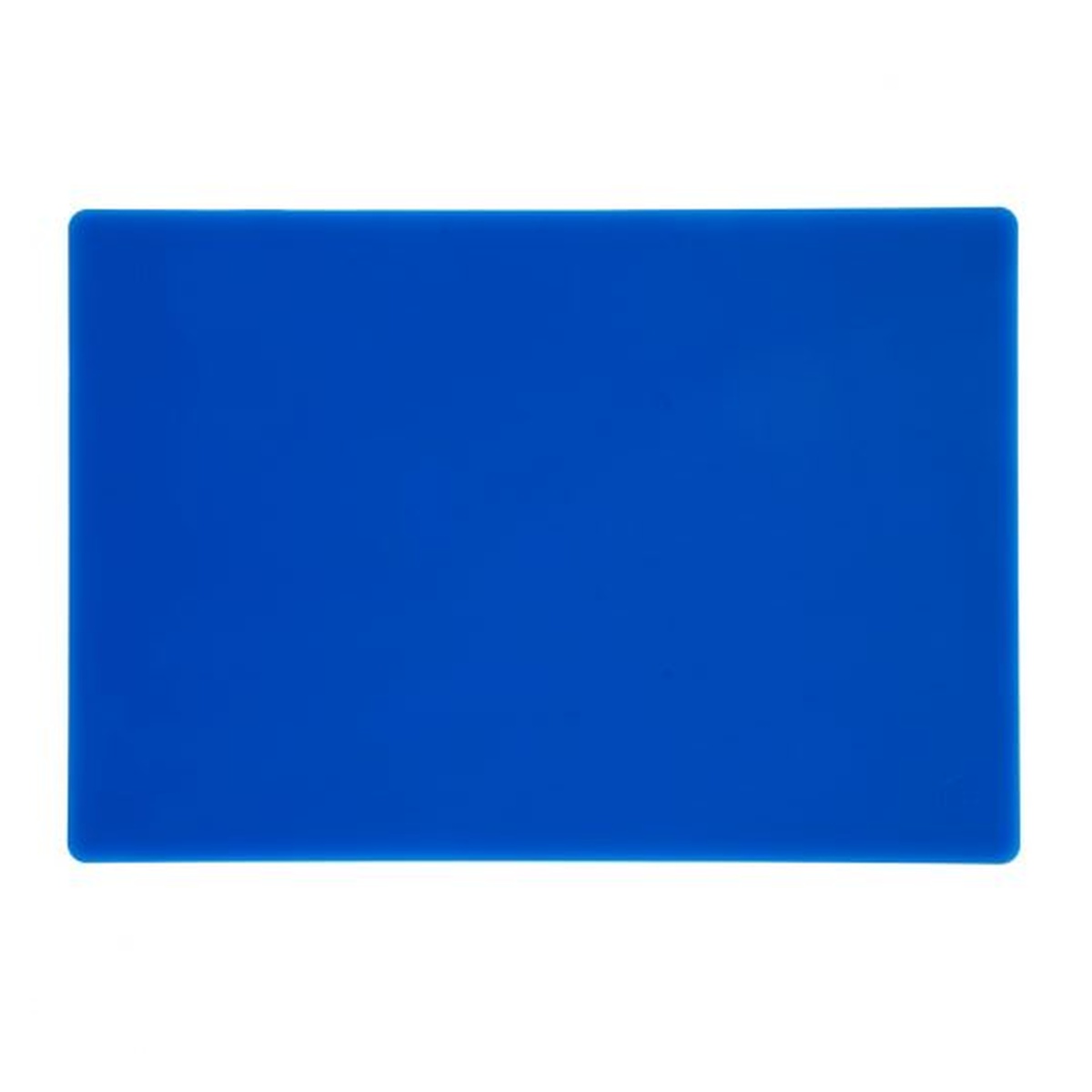 Blue polyethylene cutting board 20 inches by 15 inches by half inch thick on white background