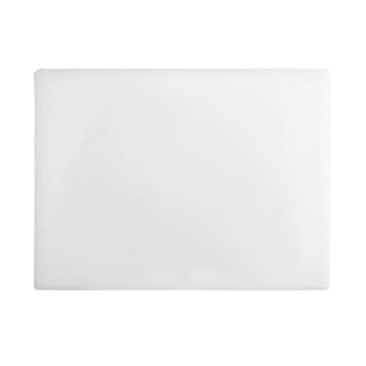 White polyethylene cutting board 20x15x3/4 inch, top-down view on white background