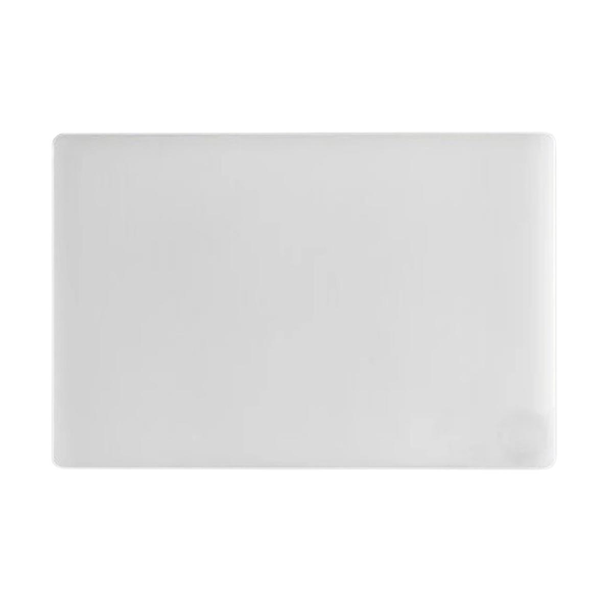 White polyethylene cutting board, 24 inches long by 18 inches wide by half-inch thick, top-down view