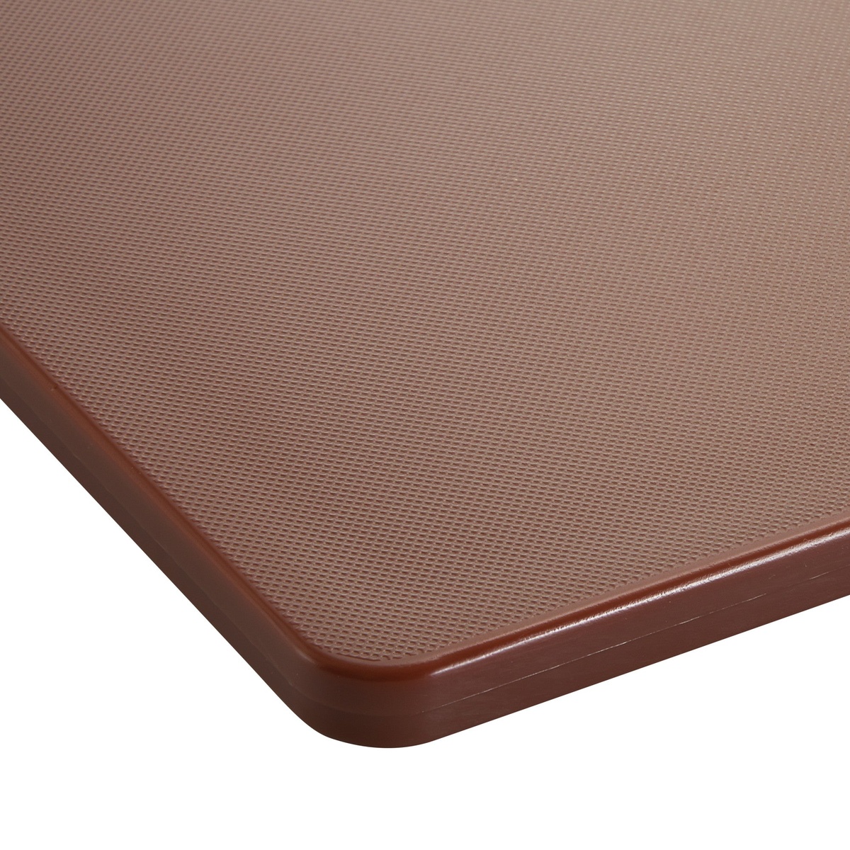 Close-up corner detail of Winco CBBN-1520 brown cutting board showing textured surface and rounded edge