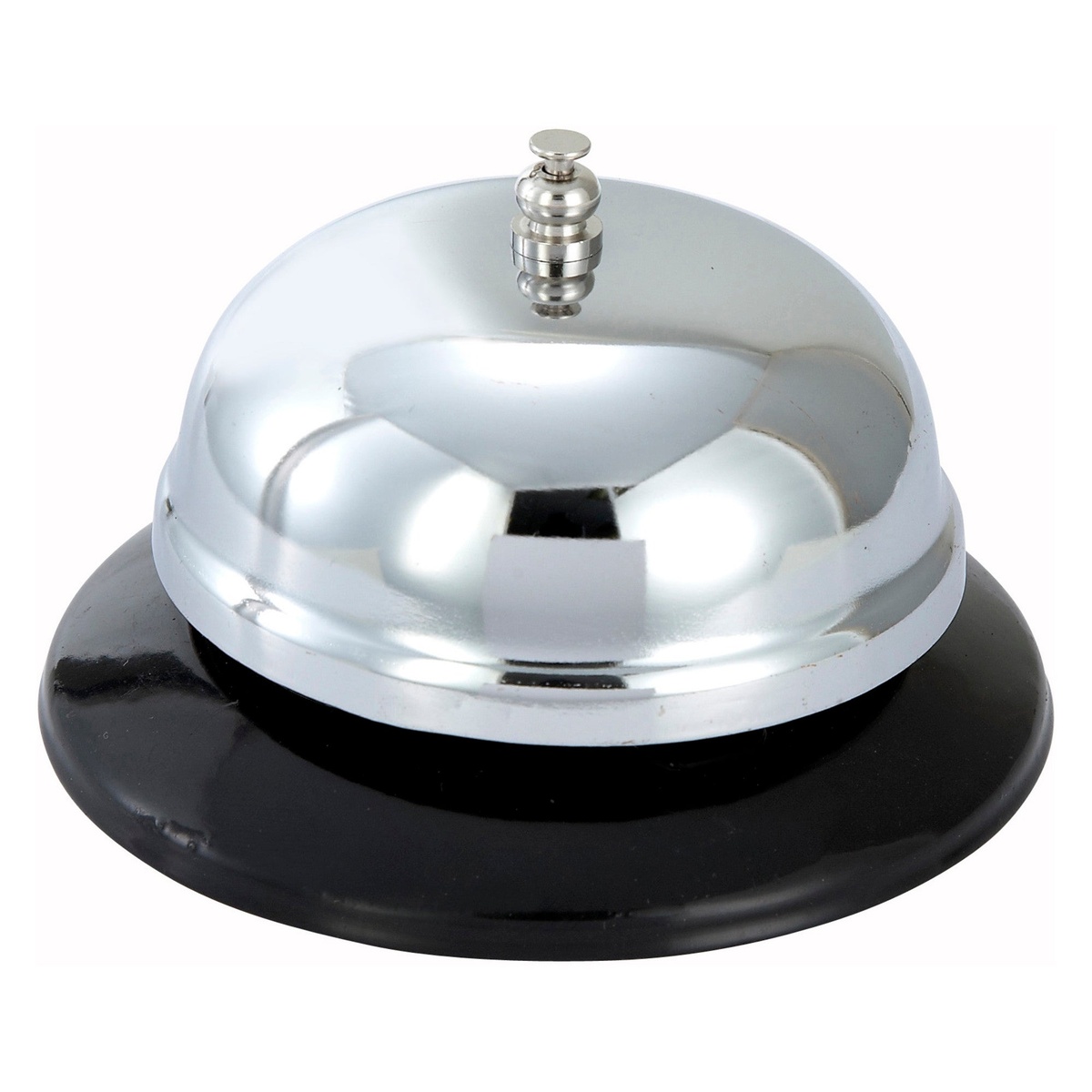 Winco CBEL-2 chrome call bell with black plastic base, front view on white background