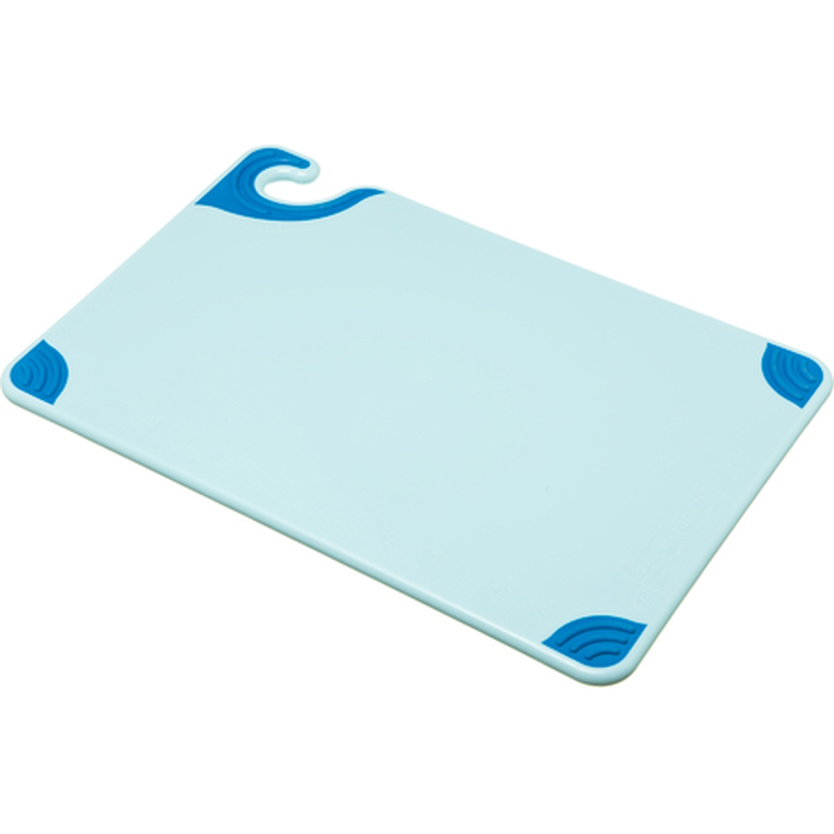 Carlisle Saf-T-Grip blue cutting board with blue anti-slip grip corners and food safety hook