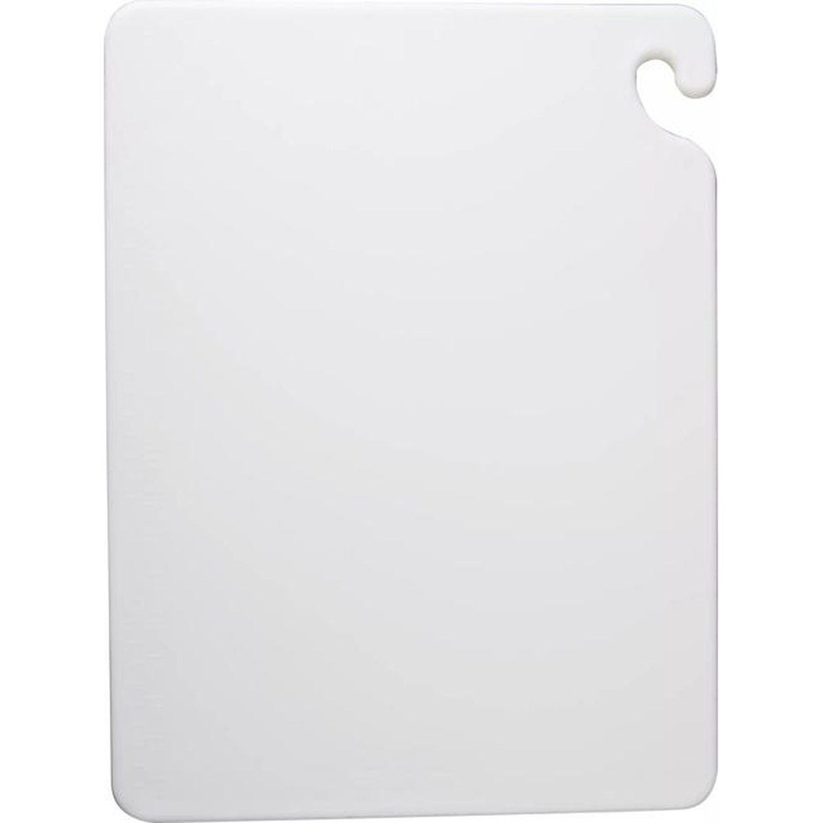 San Jamar white cutting board upright portrait orientation showing full surface and hook detail
