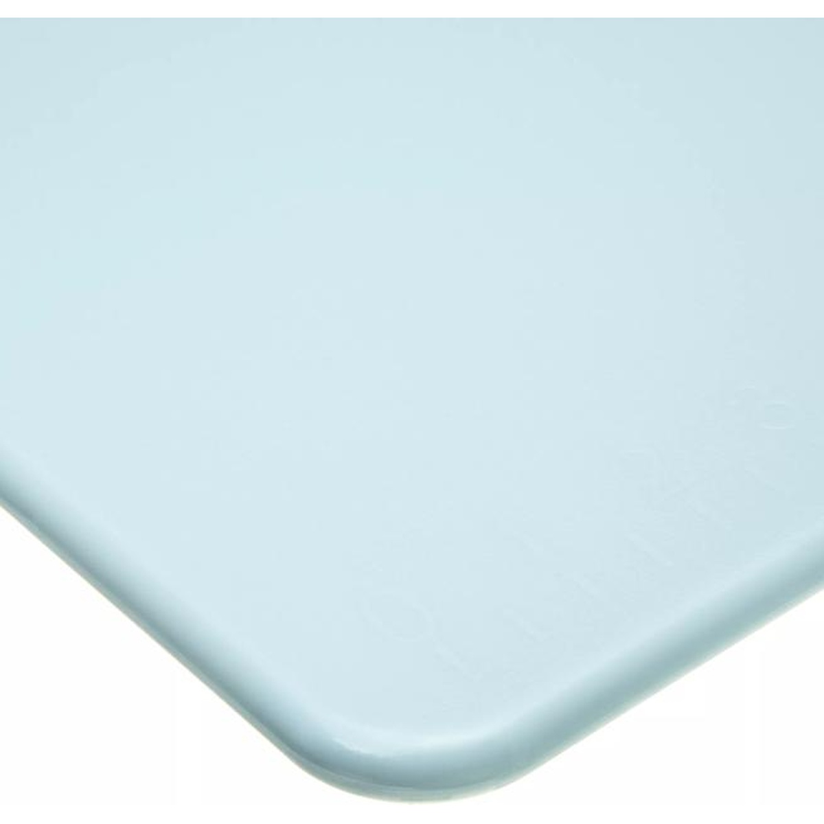 Close-up of the rounded anti-slip grip corner on the blue Saf-T-Grip cutting board