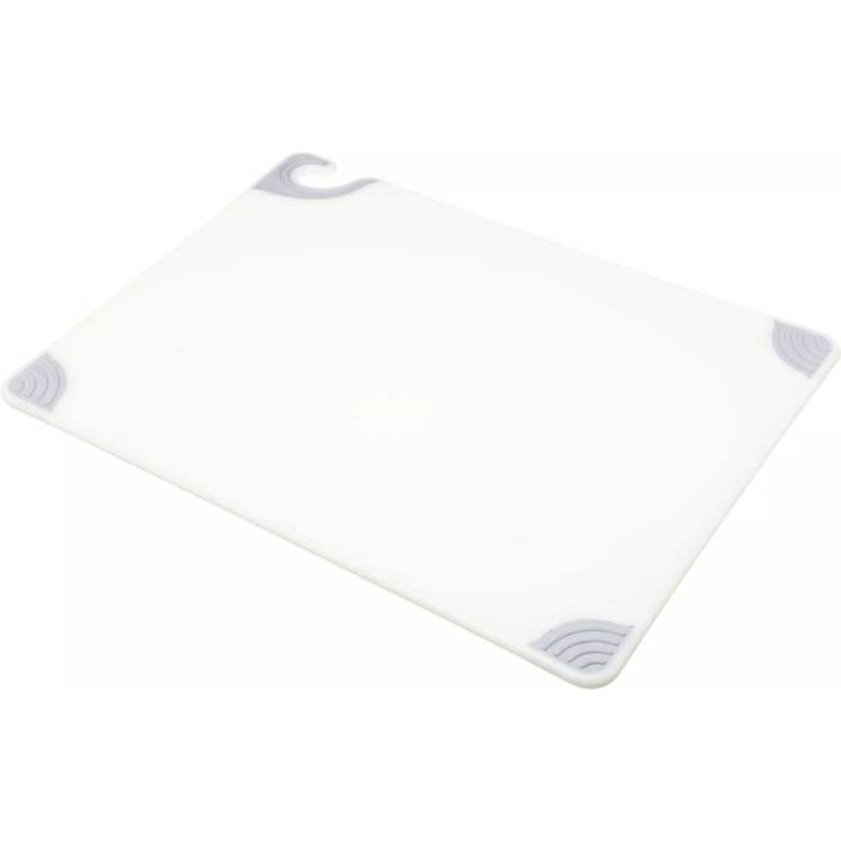 San Jamar Saf-T-Grip white cutting board angled perspective showing all four gray grip corners