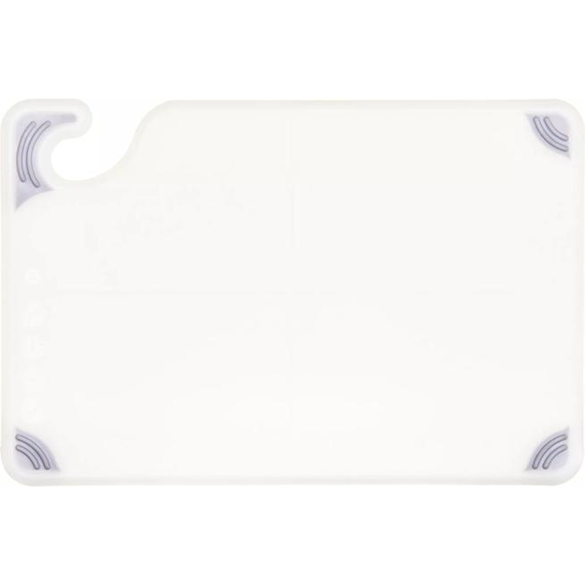 San Jamar Saf-T-Grip white cutting board front view showing anti-slip corners and food safety hook