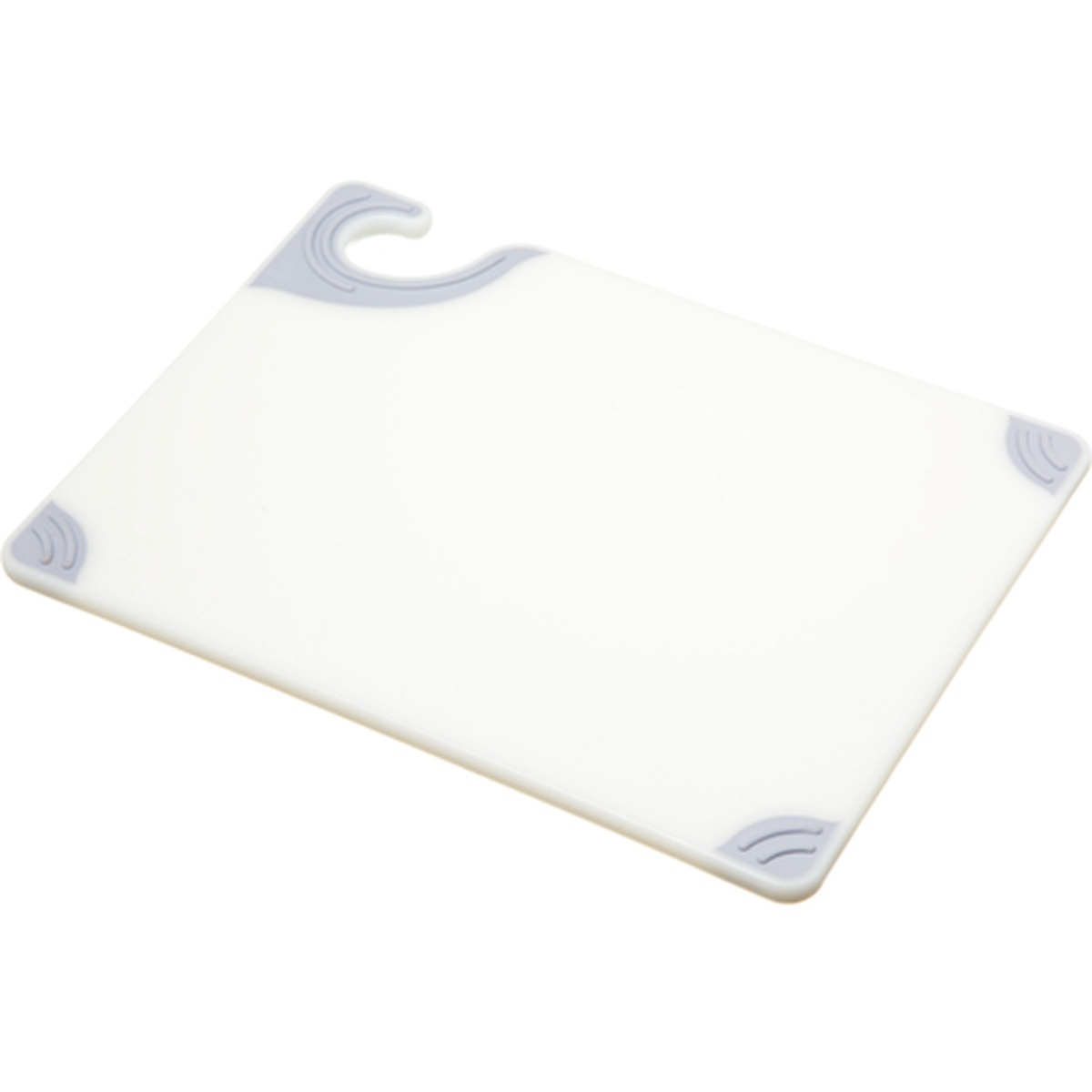 Carlisle CBG912WH Saf-T-Grip white cutting board with gray anti-slip grip corners and food safety hook