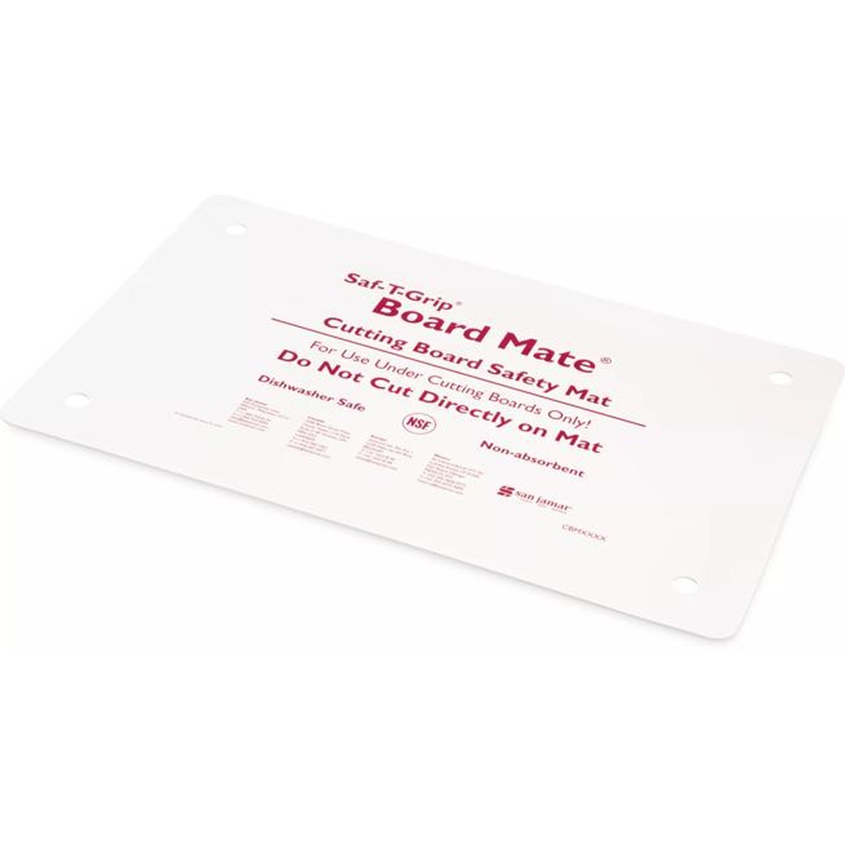 White Saf-T-Grip Board Mate flat mat angled view showing printed safety instructions and NSF mark