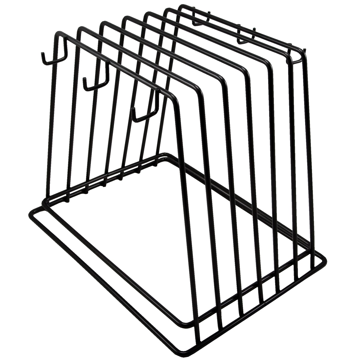 Libertyware CBR6 black steel wire cutting board rack with 6 slots and hanging hooks