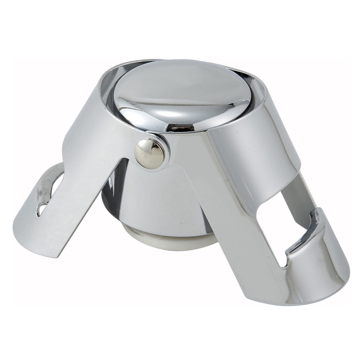 Winco CBS-1 chrome champagne bottle stopper with hinged clamp arms and high-gloss finish