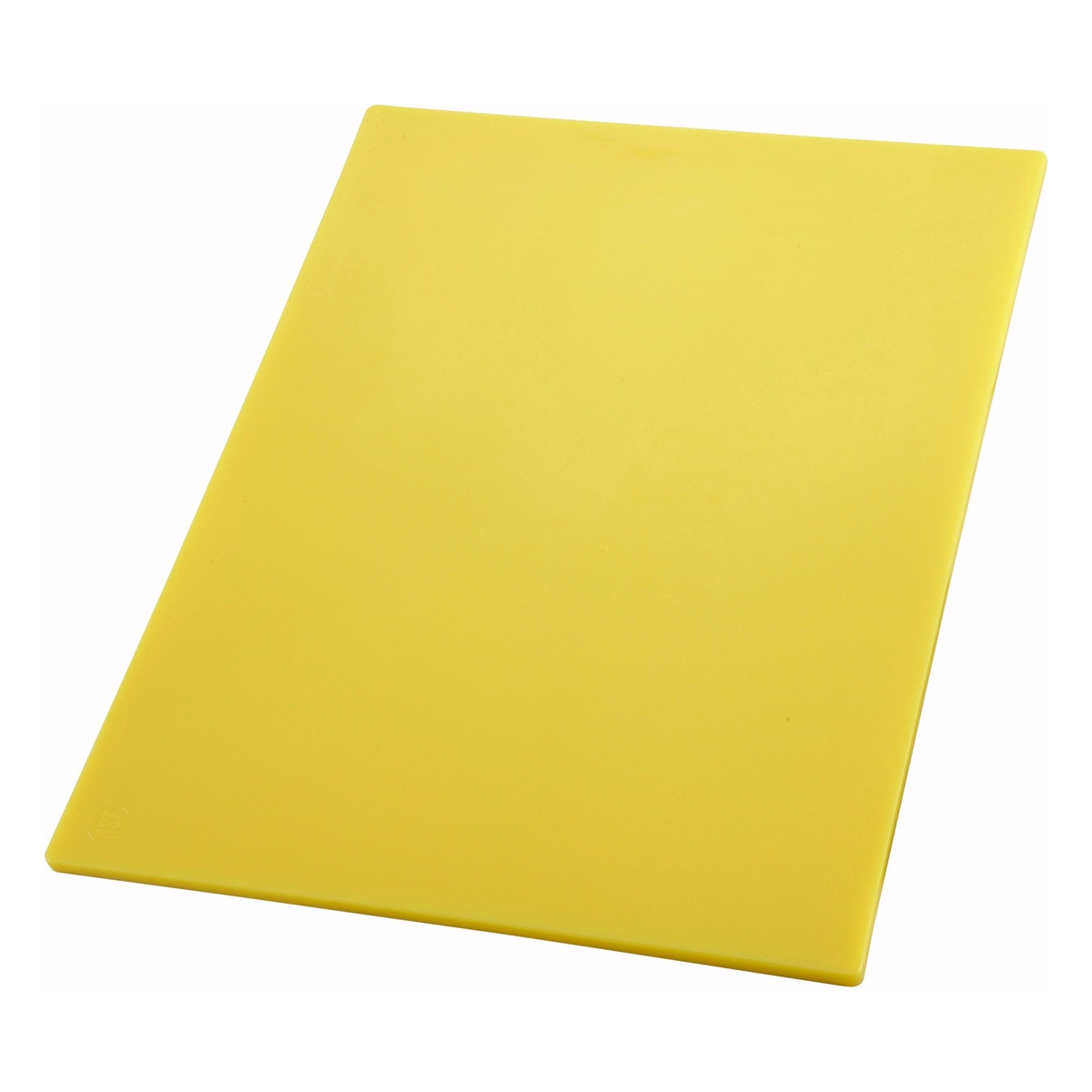 Winco CBYL-1824 yellow polyethylene cutting board, 18 x 24 x 1/2 inch, angled view on white background