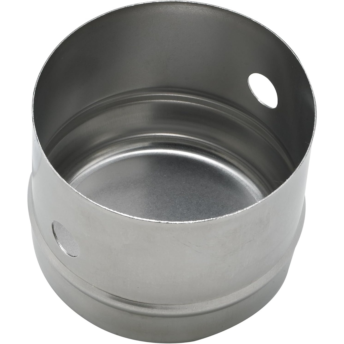 Winco CC-1 round stainless steel cookie cutter viewed from above showing cylindrical body and air-release holes