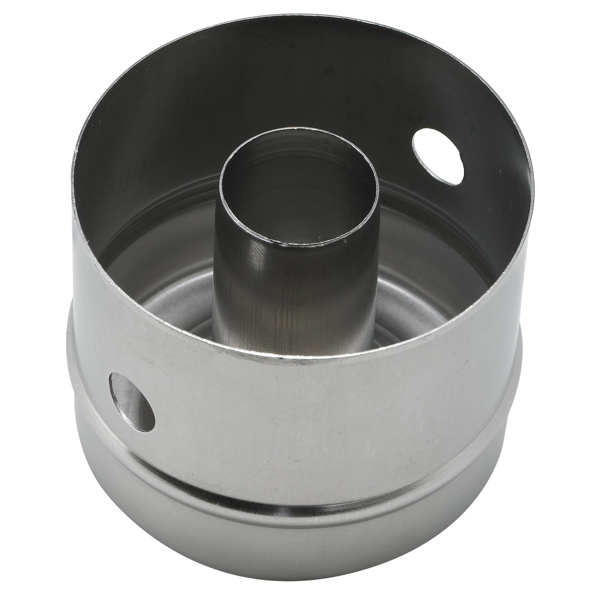 Winco CC-2 stainless steel doughnut cutter, round cylindrical shape with inner center tube and side ventilation holes