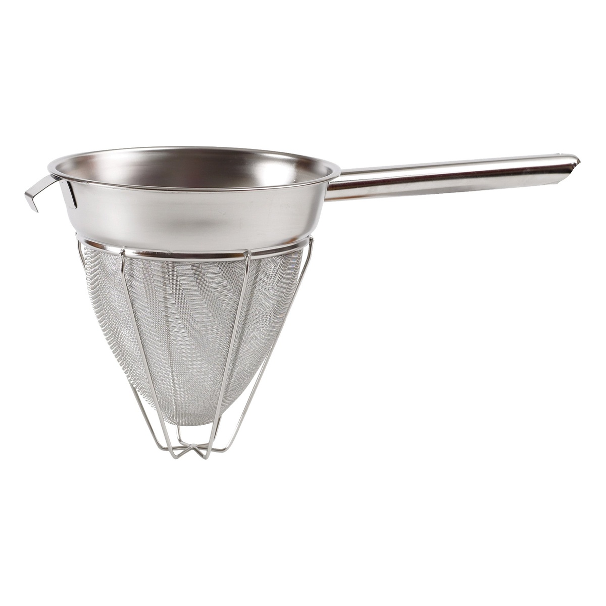 Winco CCB-8R 8-inch stainless steel cone-shaped bouillon strainer with extra fine mesh and hollow handle