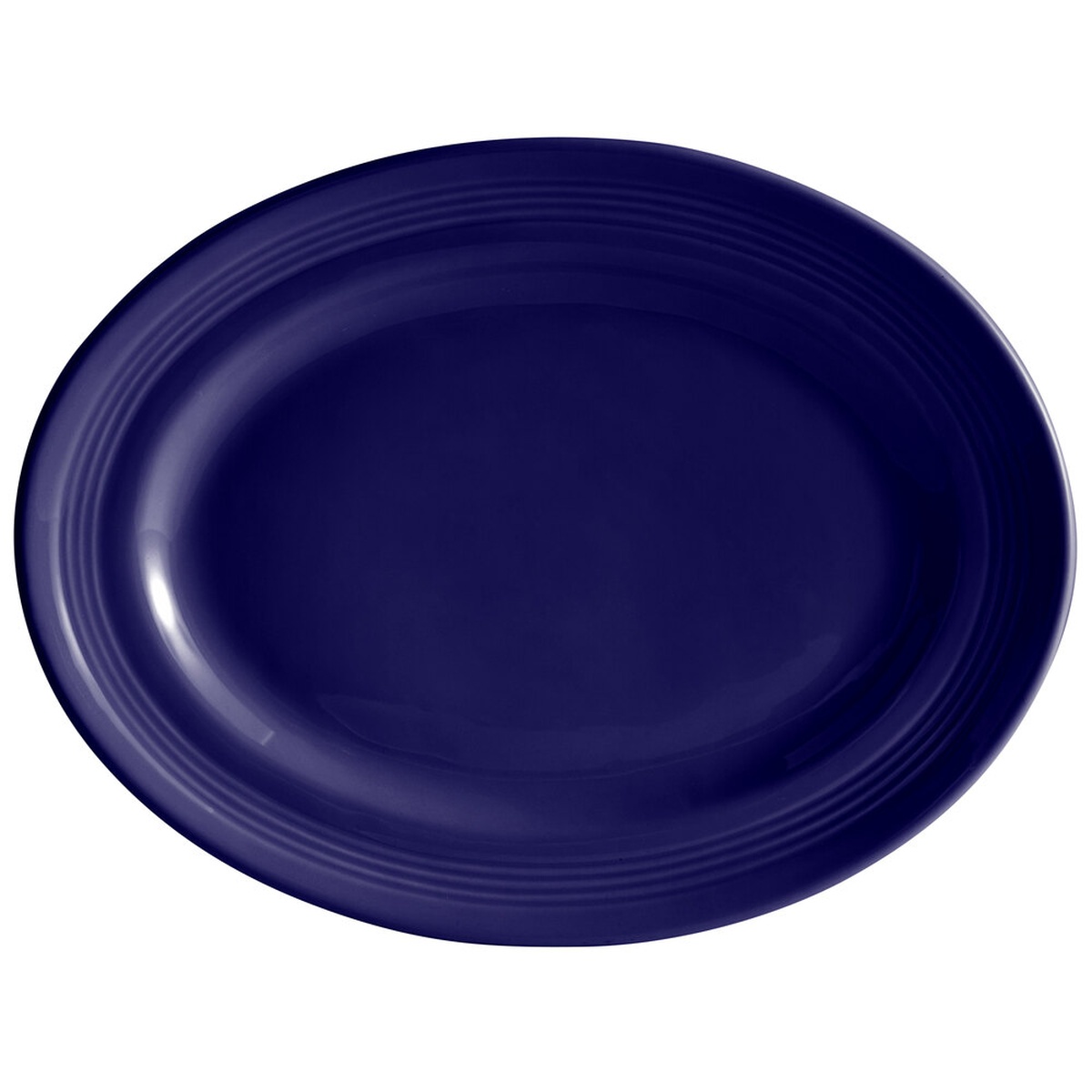 Tuxton Concentrix CCH-136 cobalt oval china platter with concentric ridged edges