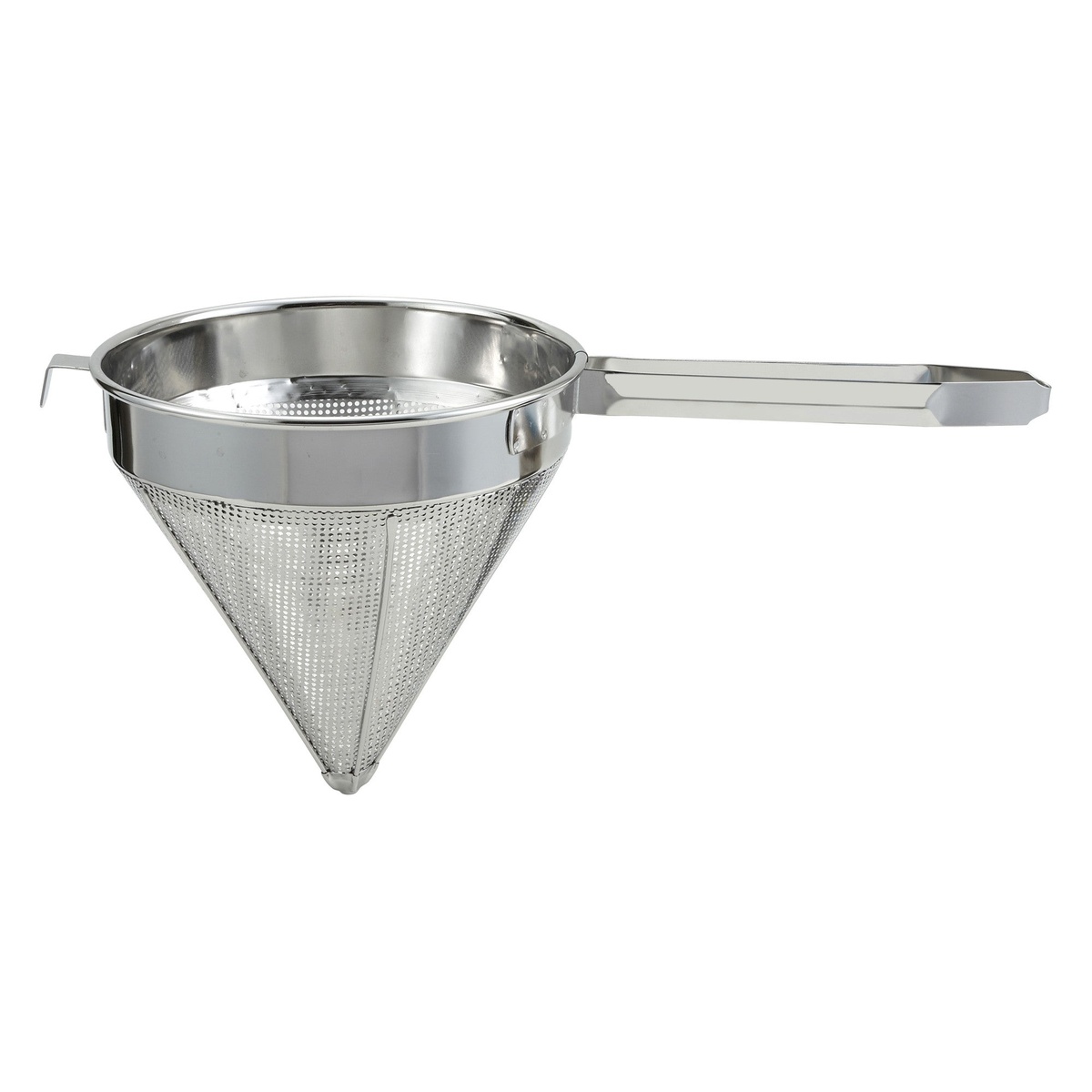 Winco CCS-12C 12-inch stainless steel coarse mesh china cap strainer with welded handle and hook