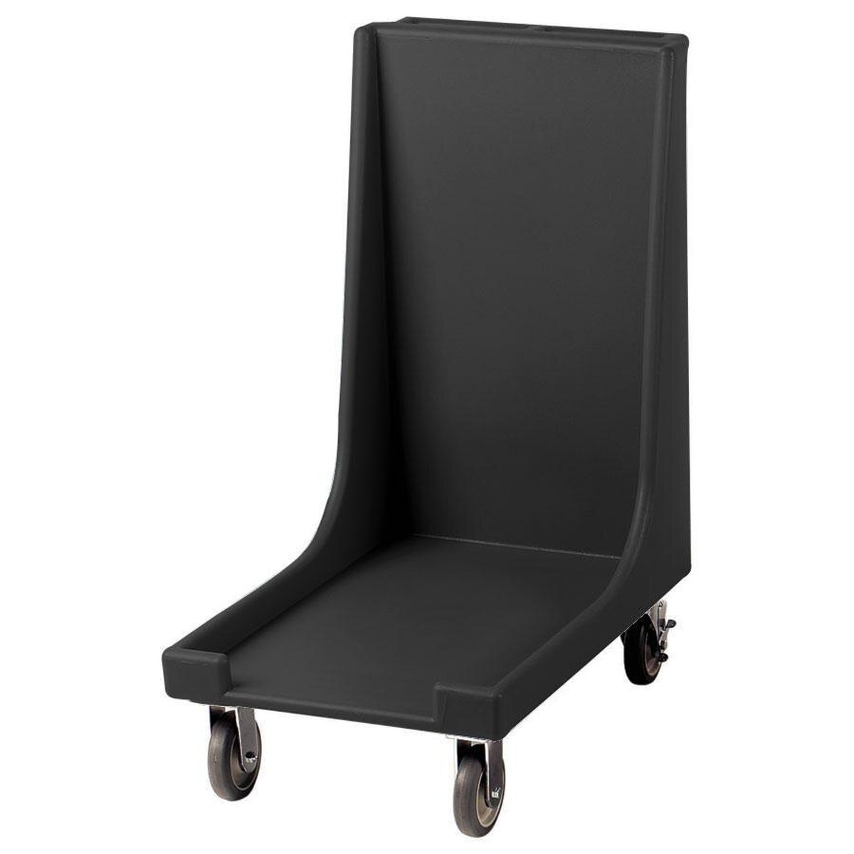 Cambro CD1826H110 black Camdolly with molded-in handle and four 5-inch casters on white background
