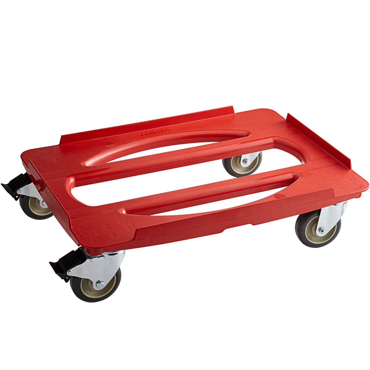 Cambro CDC400358 hot red compact Camdolly with 4 swivel casters and 2 locking brakes