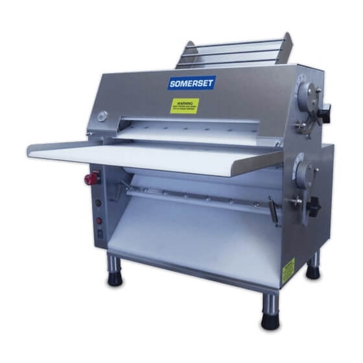 Somerset CDR-2000 double pass dough roller with stainless steel construction and adjustable legs