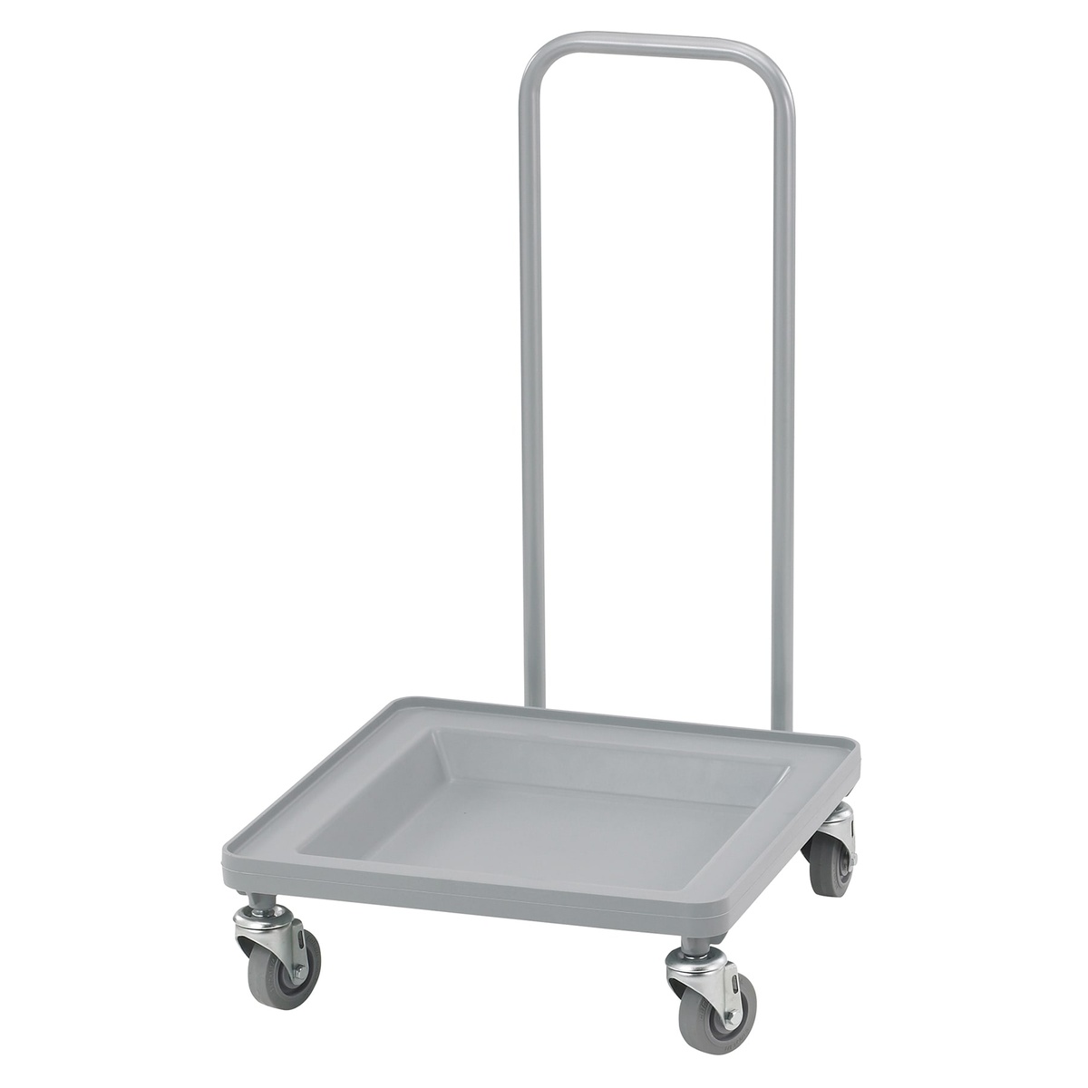 Cambro CDR2020H151 soft gray dish rack dolly with molded-in handle, front view on white background