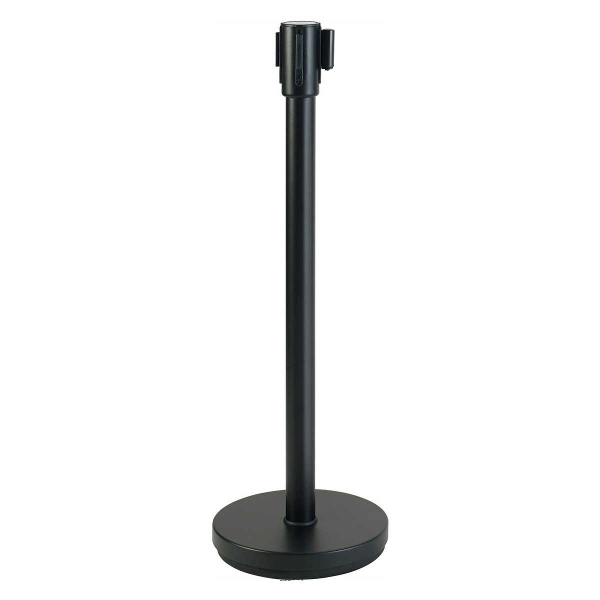 Winco CGS-38K single black stanchion post with retractable belt and weighted round base