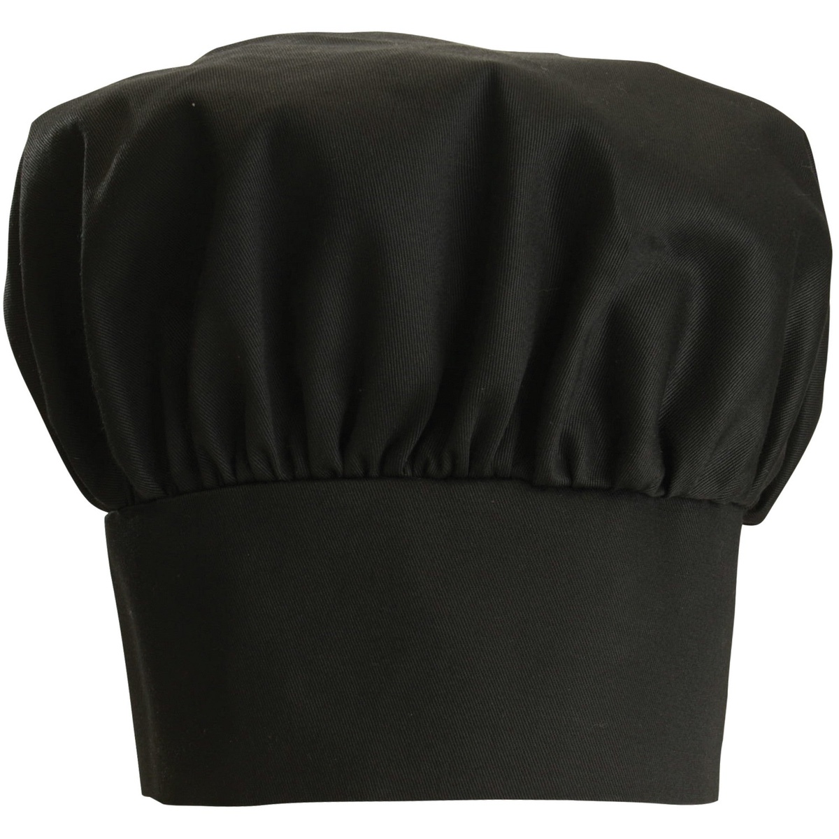 Winco CH-13BK black mushroom-top chef hat with wide headband and velcro closure