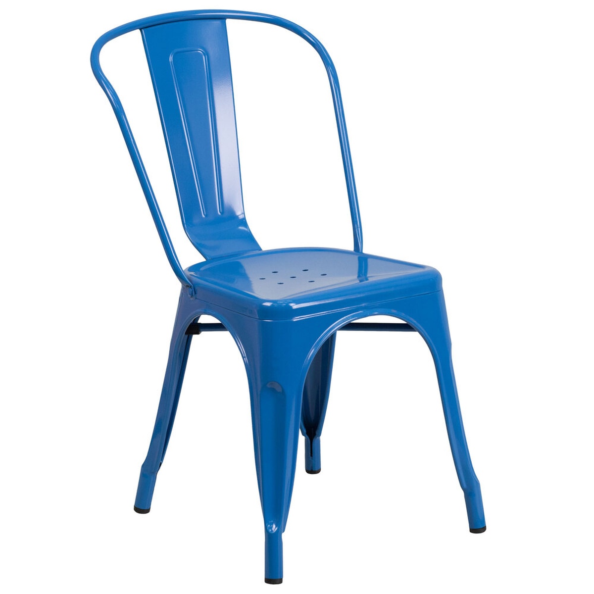 Flash Furniture blue galvanized steel stackable chair with vertical slat back and drain hole seat