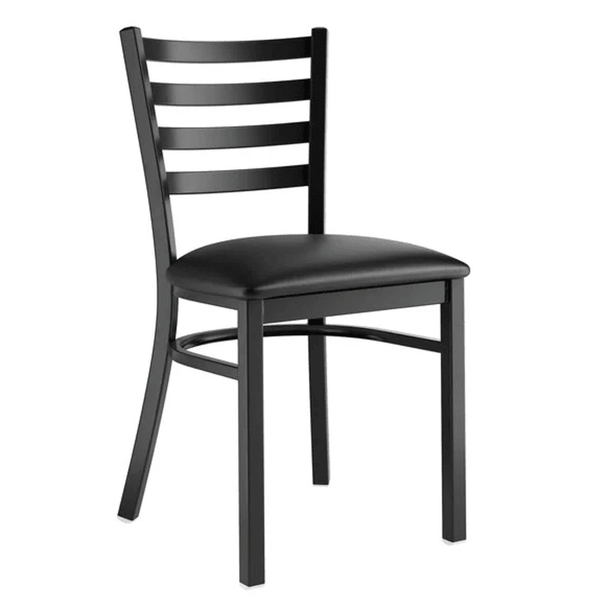 CH701 Enhanced Furniture dining chair with slotted metal ladder back, black finish, and black vinyl seat pad