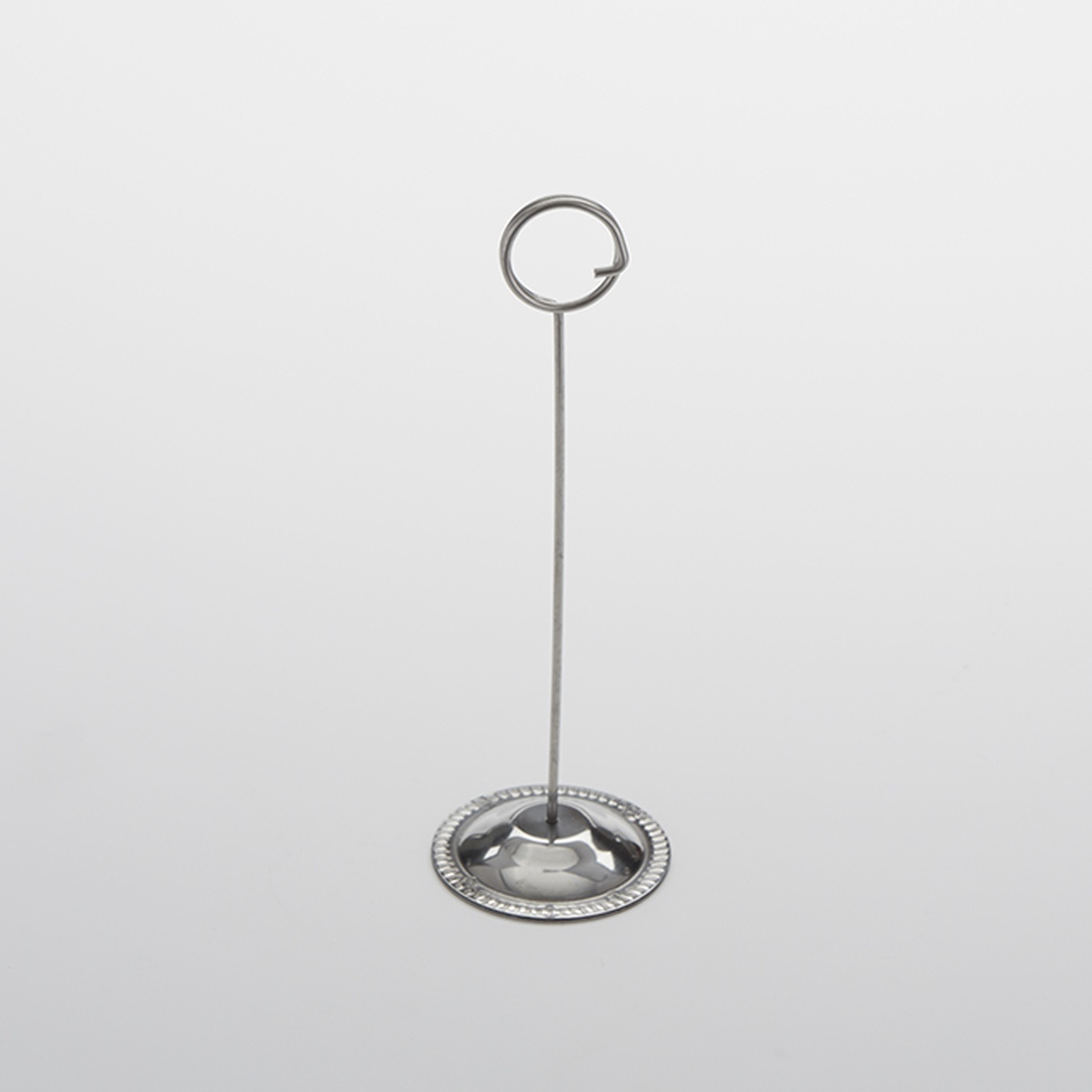 American Metalcraft CH8 polished stainless steel number card holder with wire loop clip and weighted decorative base