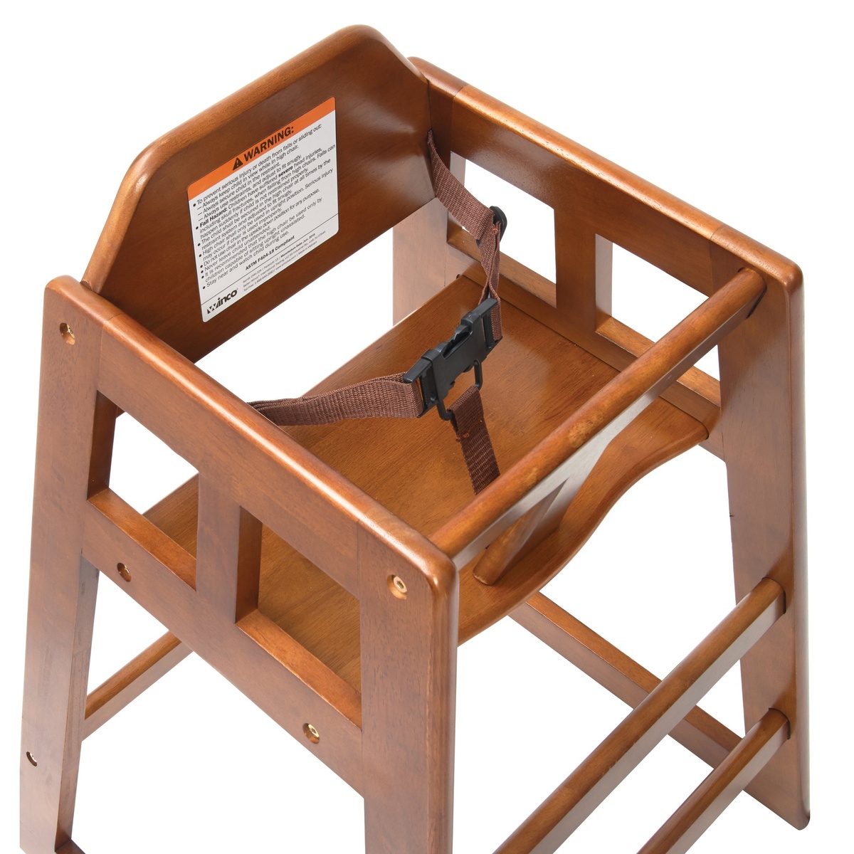 Close up of the 3-point safety harness on the Winco CHH-104A high chair