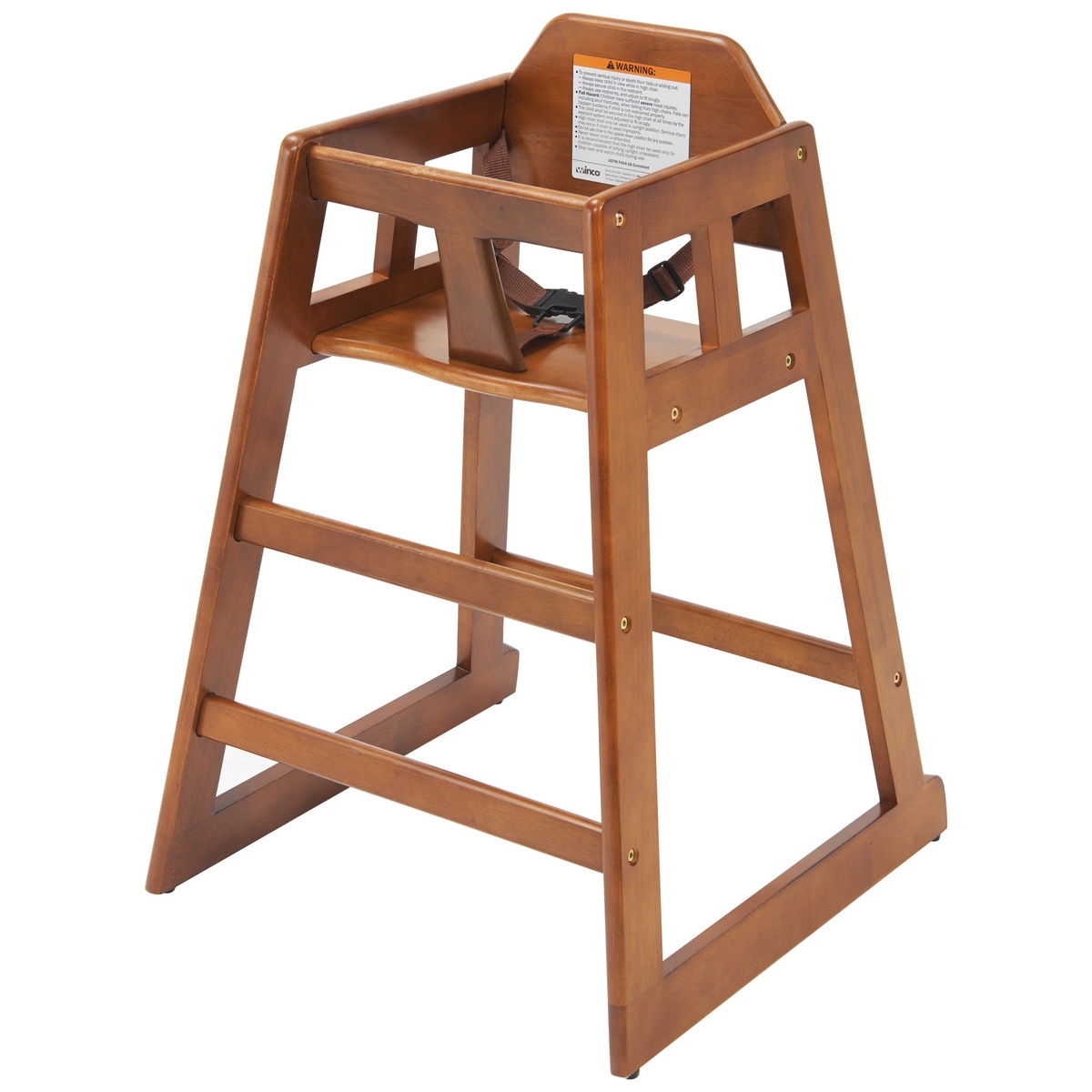 Winco CHH-104A walnut finish wooden high chair front view
