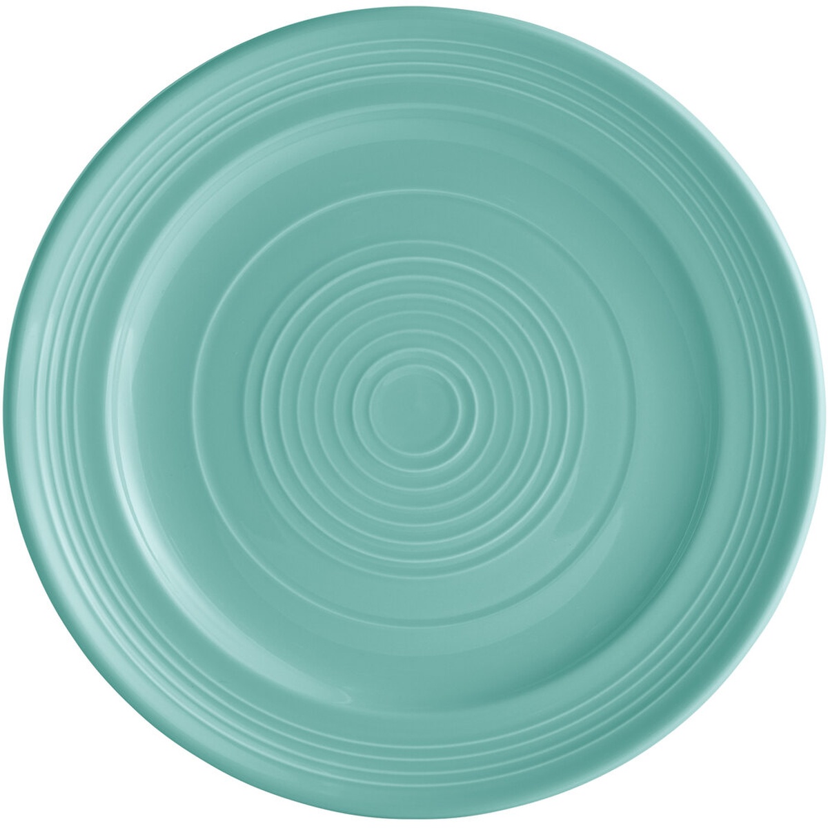 Tuxton CIA-104 Concentrix 10.5-inch Island Blue china plate, top-down view showing concentric ridge detail
