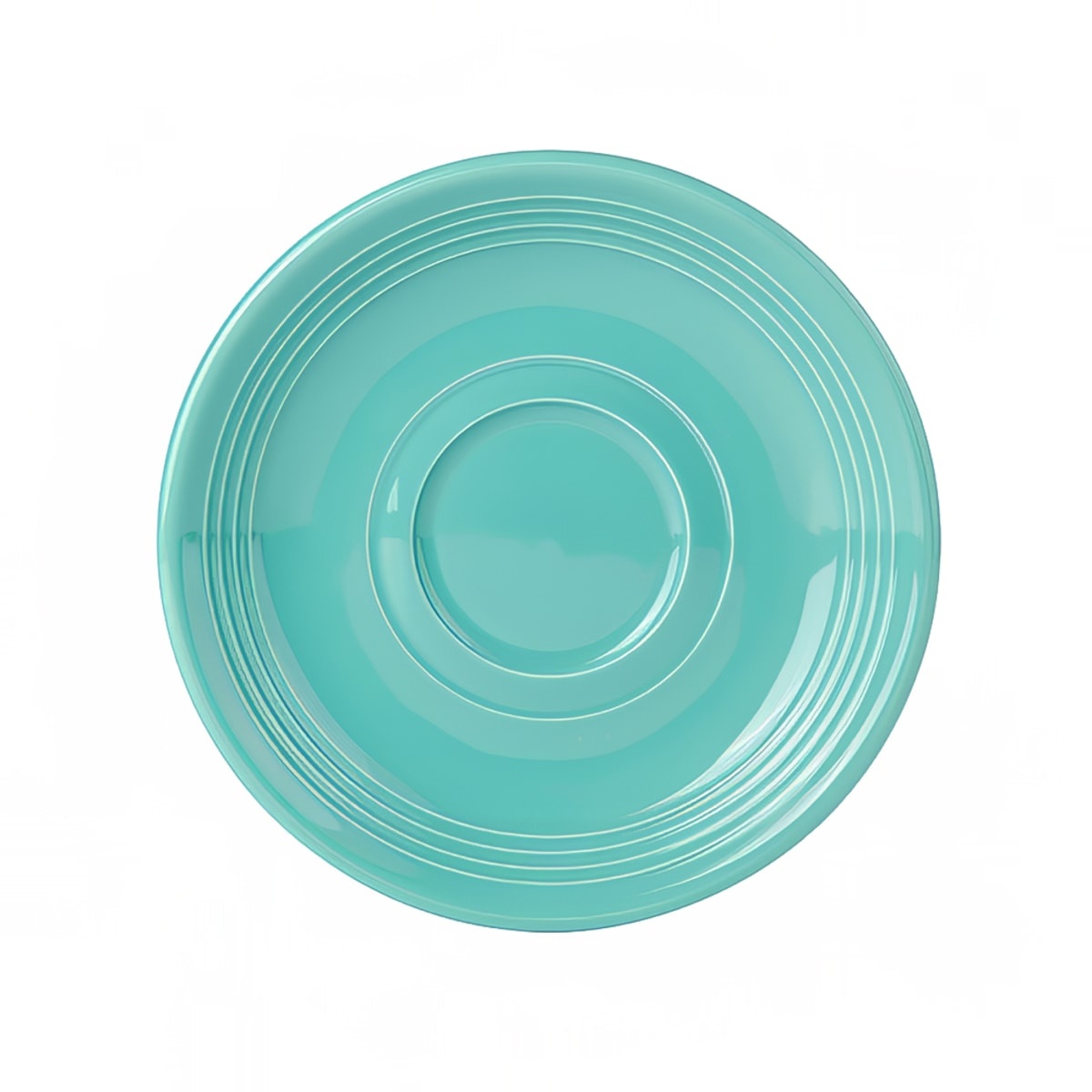 Tuxton CIE-060 6-inch round Island Blue china saucer with concentric ridged design, top-down view