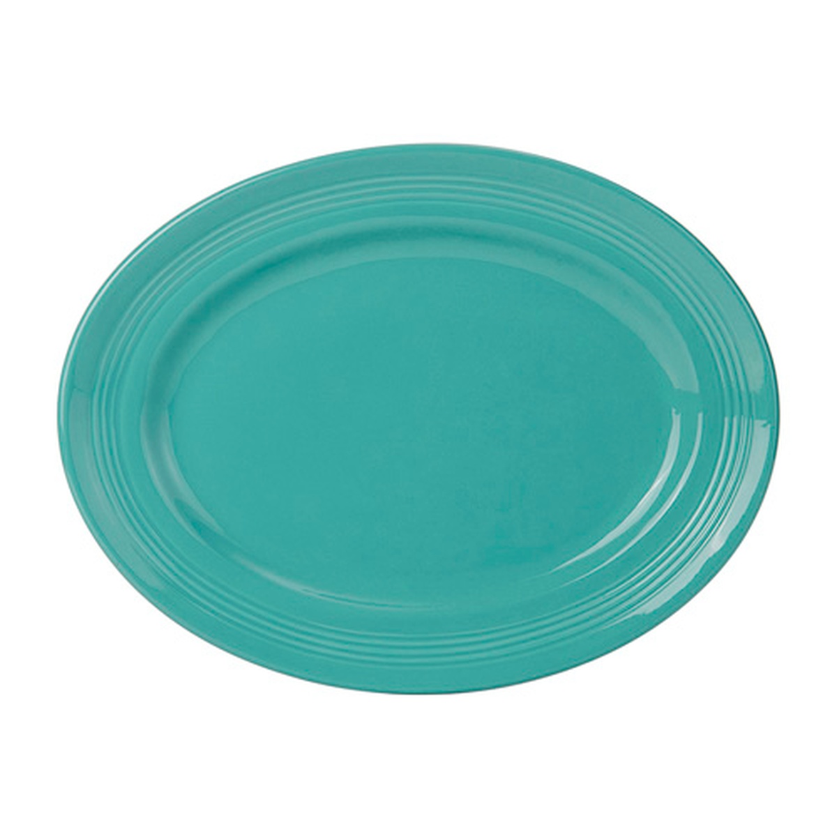 Tuxton CIH-136 Concentrix Island Blue oval china platter with concentric rim ridges