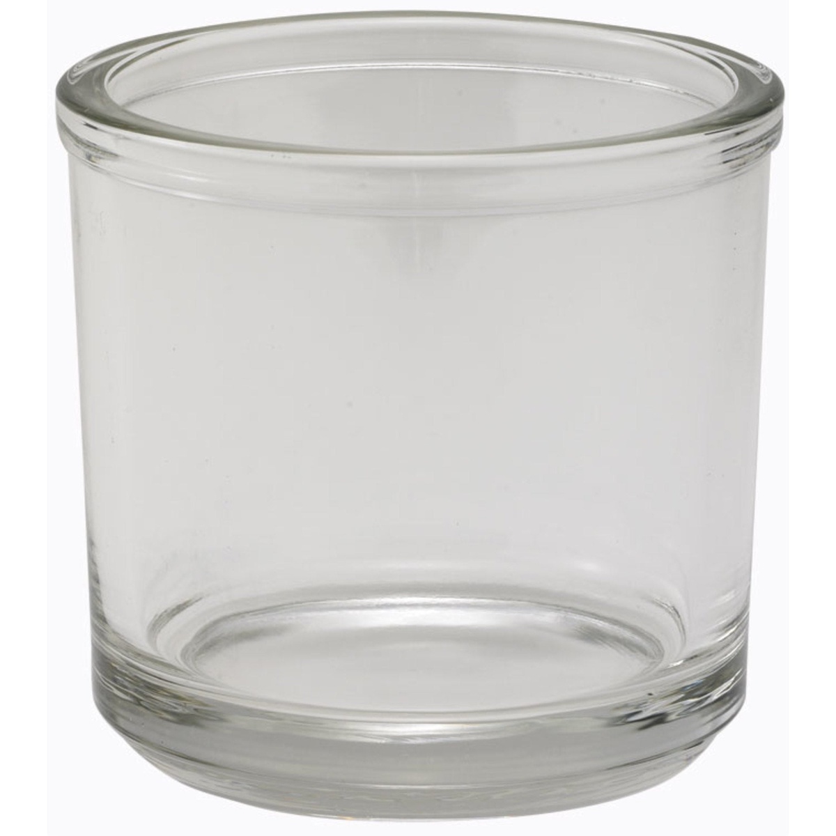 Winco CJ-7G clear round glass condiment jar, empty, front view