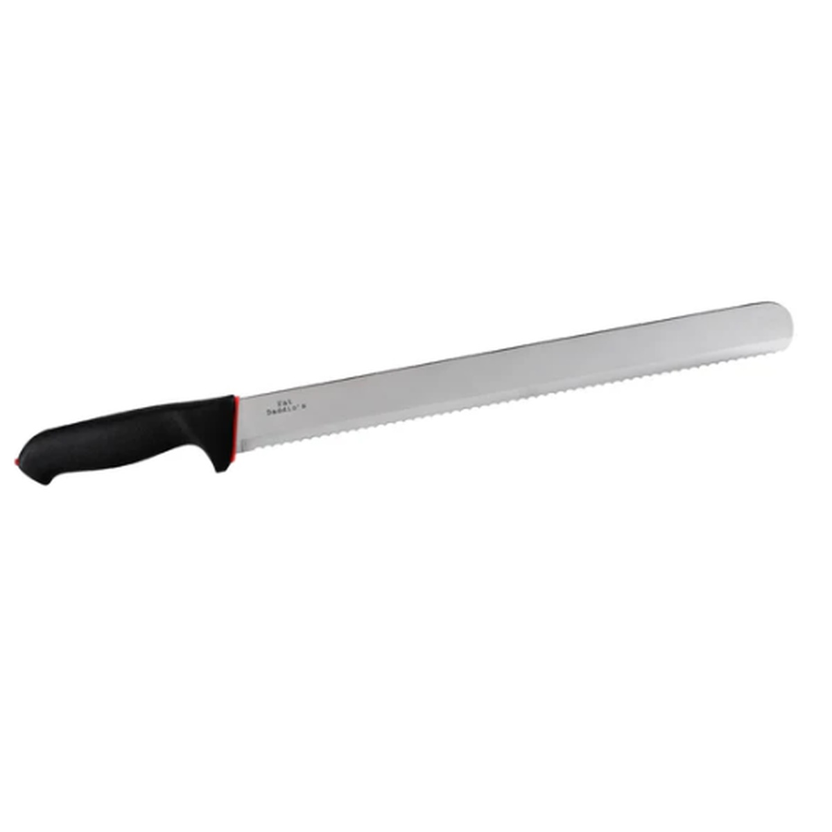 Fat Daddio's CK-14 long serrated cake knife with black handle and stainless steel blade