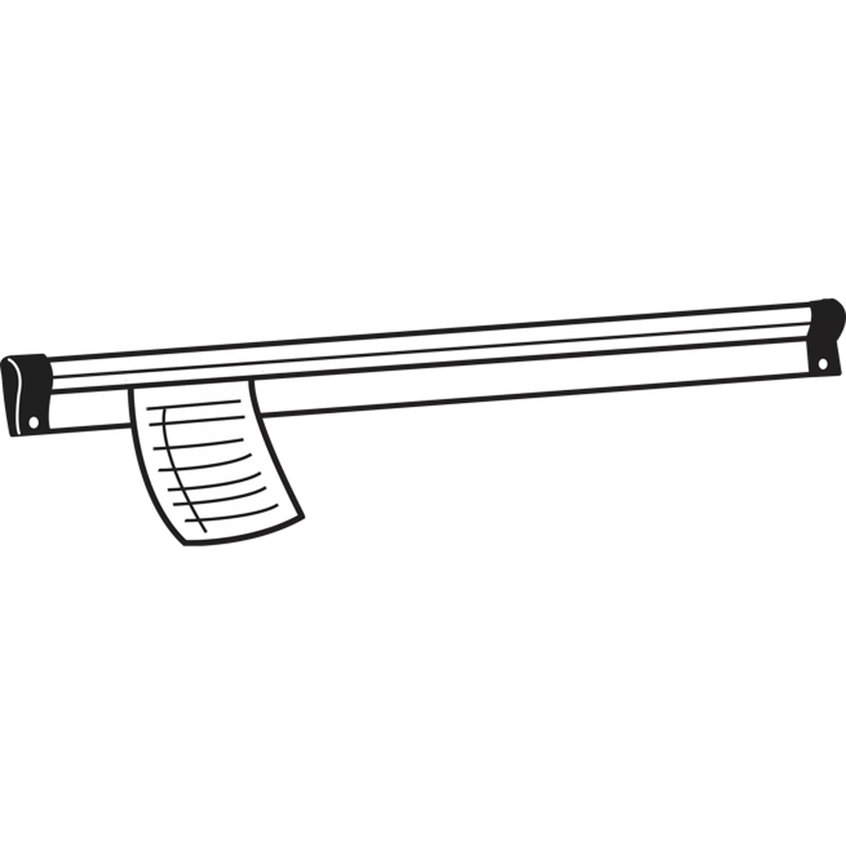 Line art technical illustration of the San Jamar slide check rack showing ticket slot and mounting holes