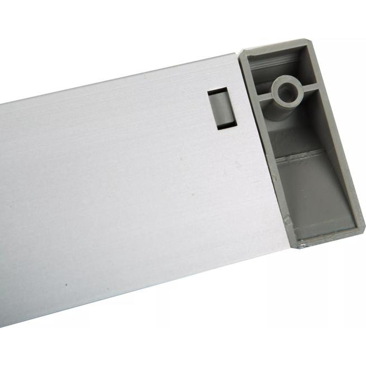 Close-up of the screw-on end cap detail on the aluminum check rack
