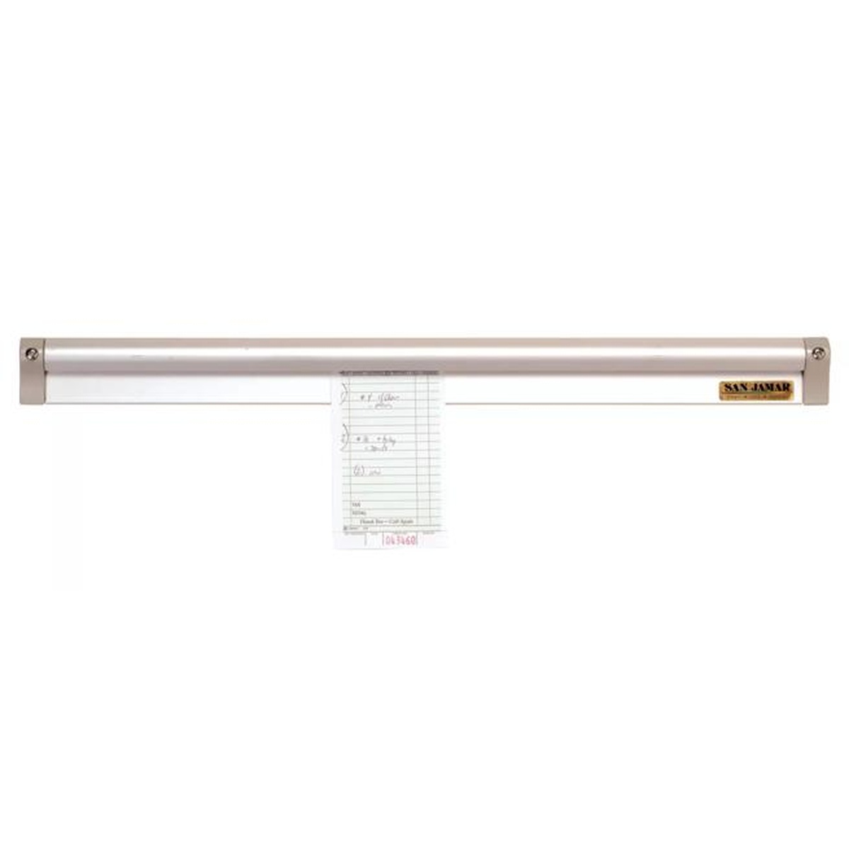 San Jamar CK6560A slide check rack with a guest check ticket inserted showing smooth sliding functionality