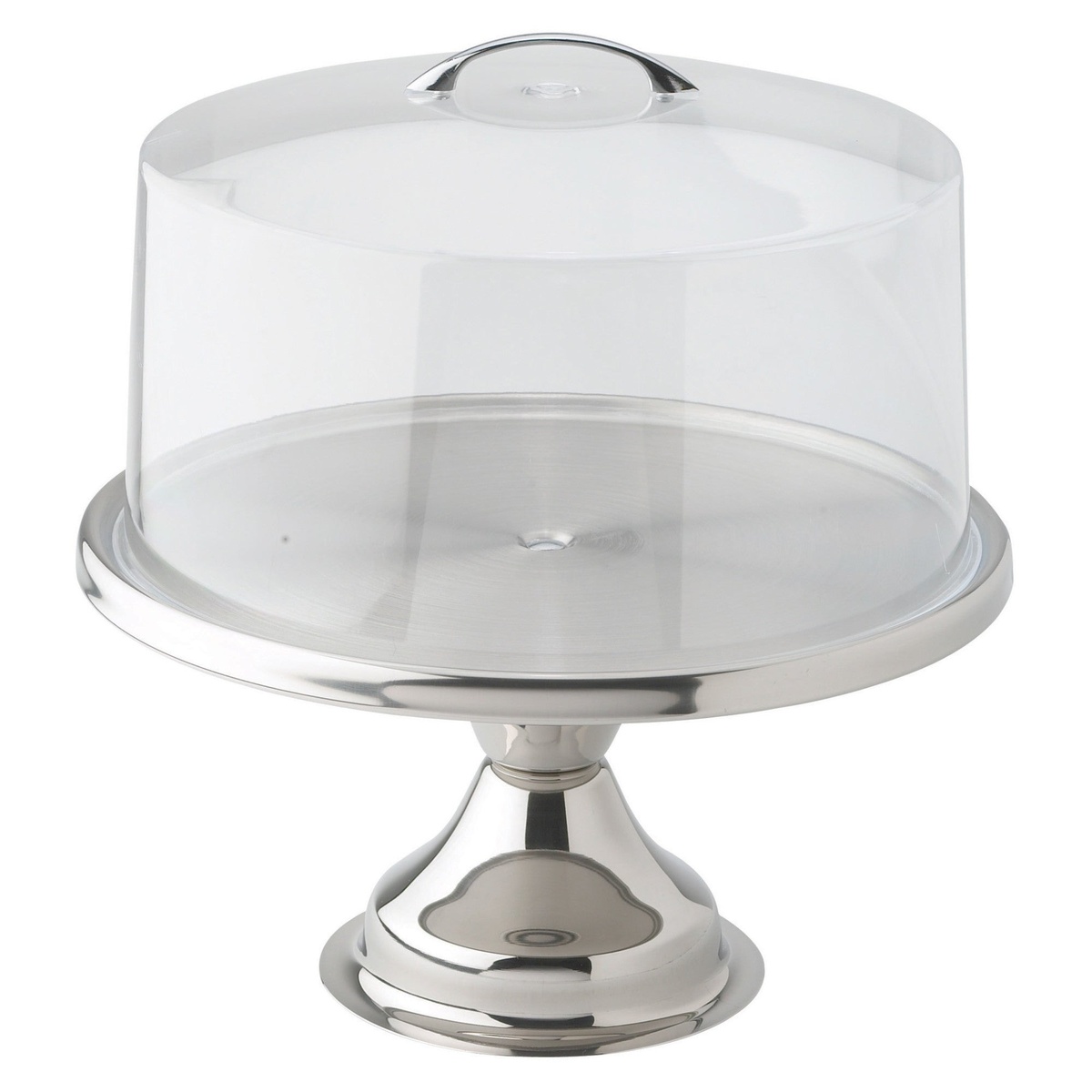 Winco CKS-13 stainless steel cake stand with clear dome cover