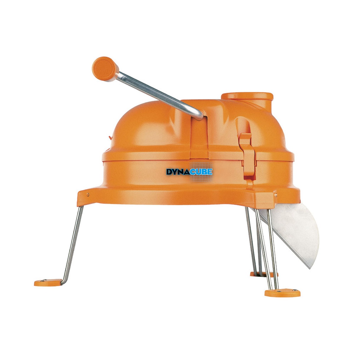 Dynamic CL006 Dynacube manual vegetable dicer with orange housing and collapsible legs