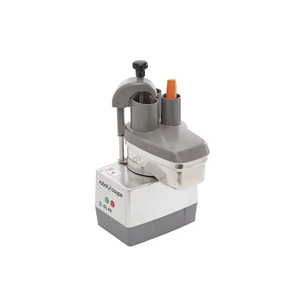 Robot Coupe CL40 continuous feed vegetable processor with dual hoppers and side discharge