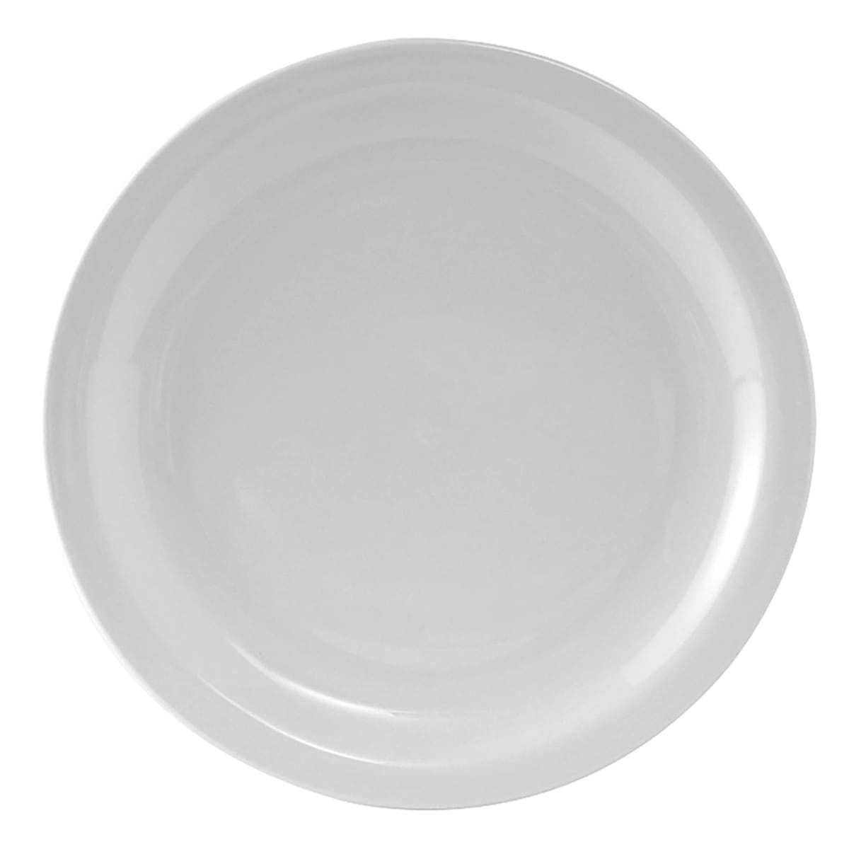 Tuxton CLA-064 6.5-inch round porcelain white narrow rim plate, overhead view