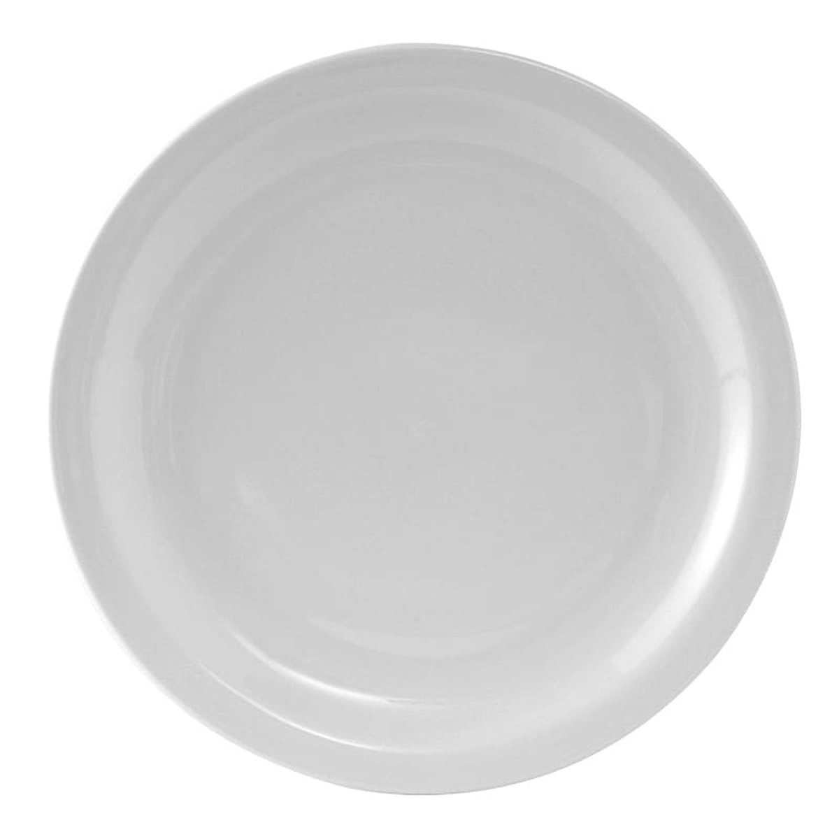 Tuxton Colorado CLA-074 7.5-inch round white narrow rim plate, top-down view