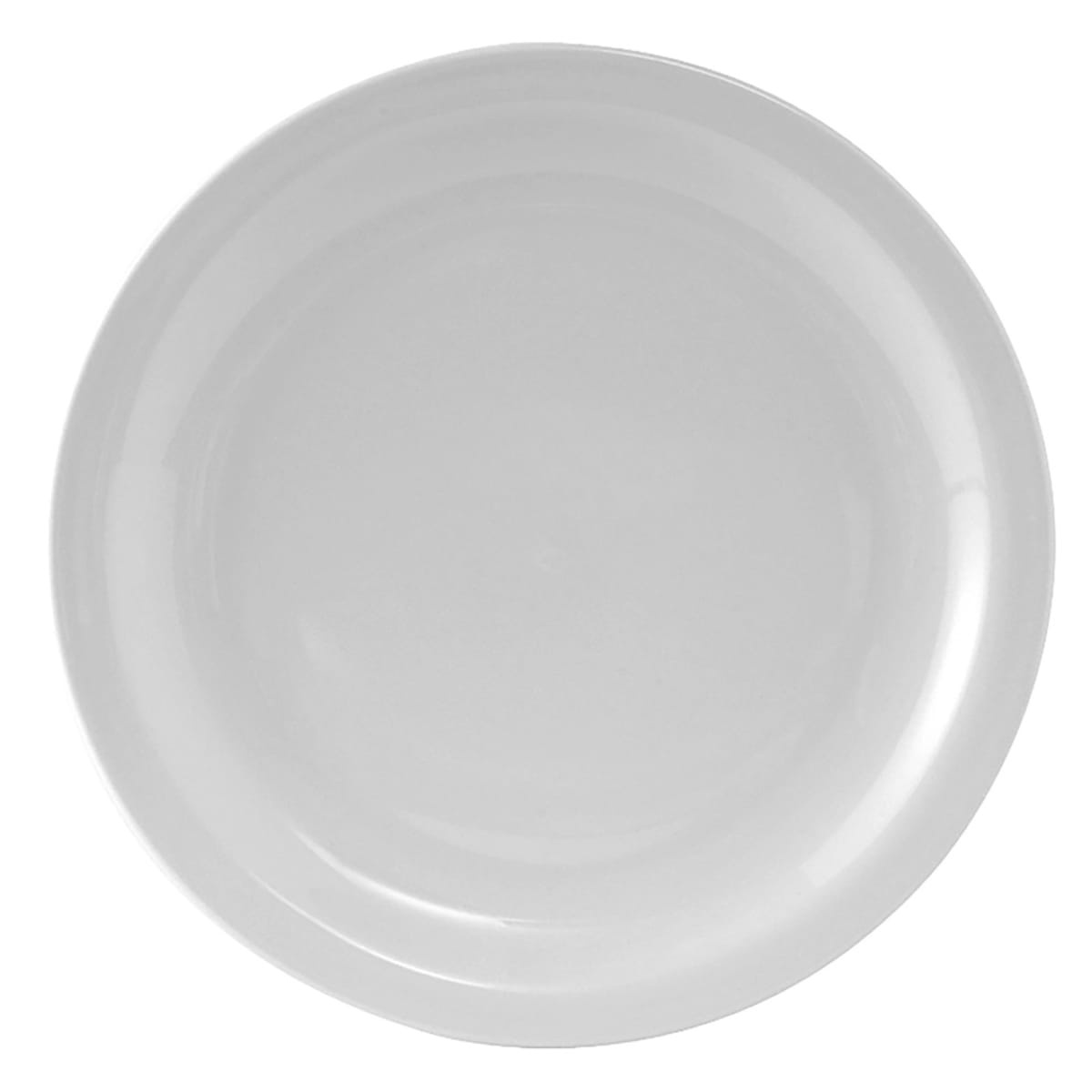 Tuxton Colorado 10-1/2 inch round porcelain white narrow rim china plate, top-down view