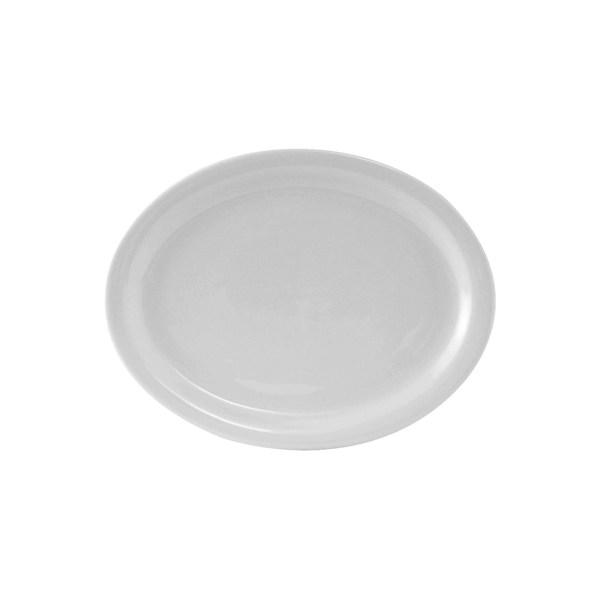 Tuxton Colorado collection small oval platter in porcelain white showing narrow rim profile
