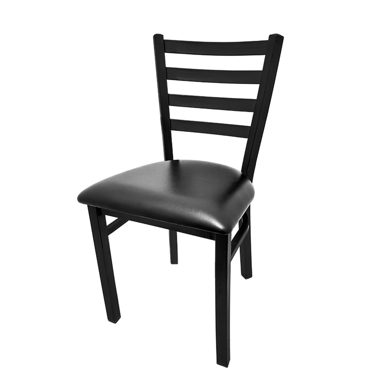 CM-234 Standard Ladderback Chair with black steel frame and black vinyl seat on white background